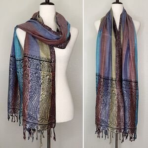 NWT Basha 100% Rayon Colorful Fringe Scarf